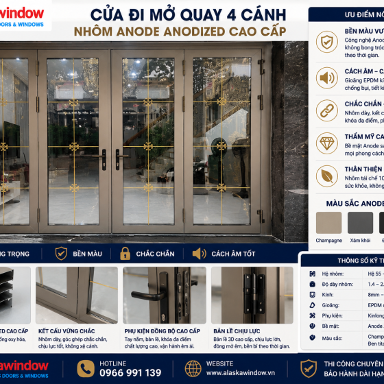 Cửa Đi Mở Quay Anode 1–4 Cánh: Giá & Cấu Tạo
