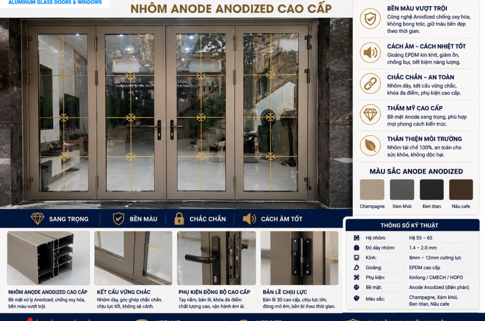 Cửa Đi Mở Quay Anode 1–4 Cánh: Giá & Cấu Tạo