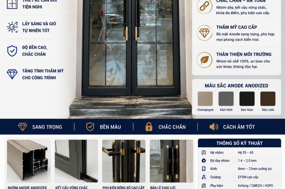 Cửa Đi Mở Quay Anode 1–4 Cánh: Giá & Cấu Tạo