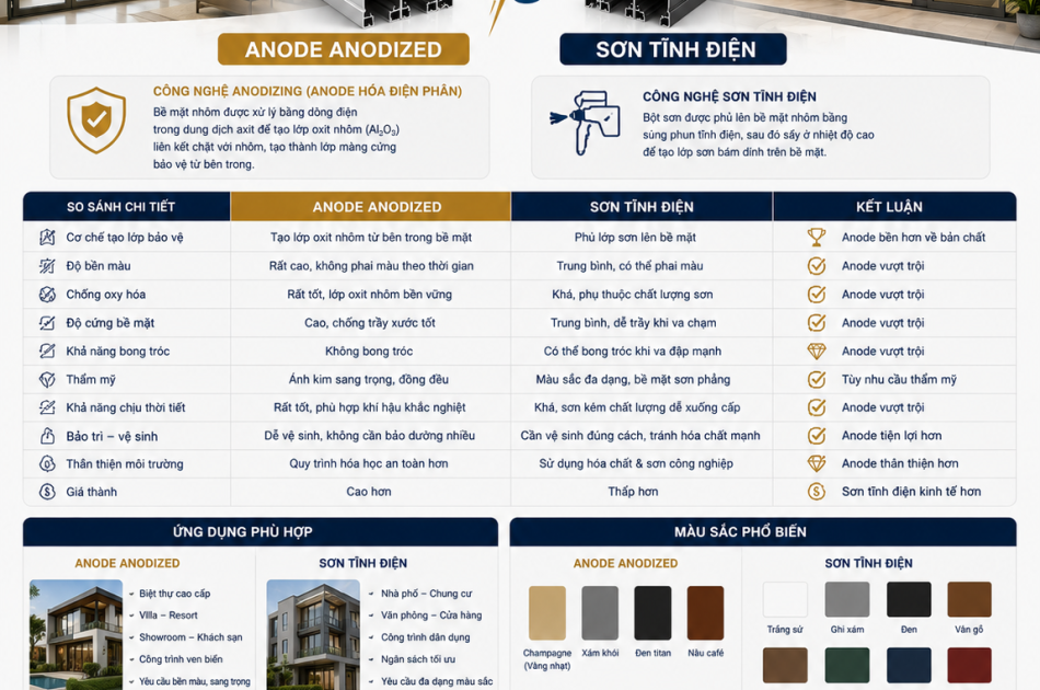 Cửa Nhôm Anode Anodized: Hệ Cửa, Giá & Cách Chọn