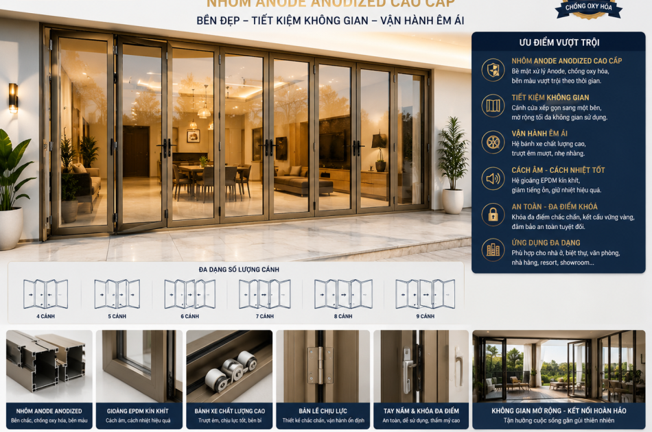 Cửa Xếp Trượt Anode 4–9 Cánh: Giá & Cách Chọn