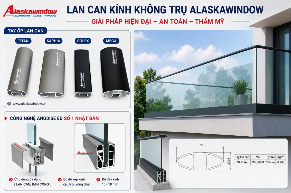 Lan can kính cường lực không trụ AlaskaWindow