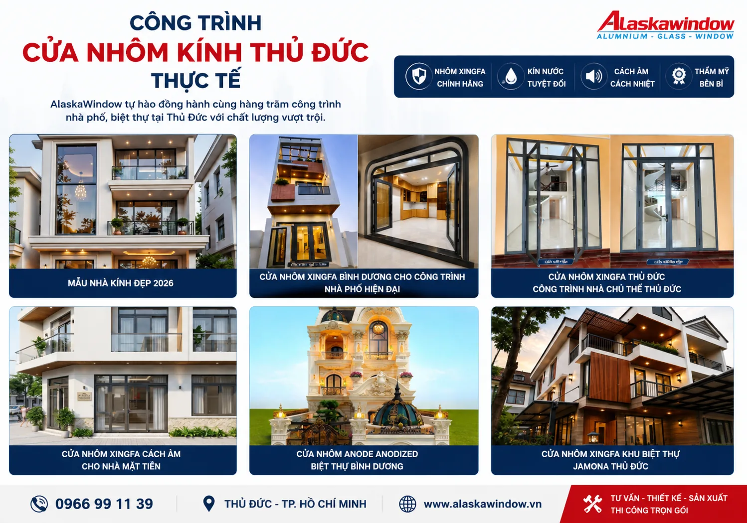 Công trình cửa nhôm kính Thủ Đức thực tế do AlaskaWindow thi công với cửa nhôm Xingfa cao cấp cho nhà phố và biệt thự.