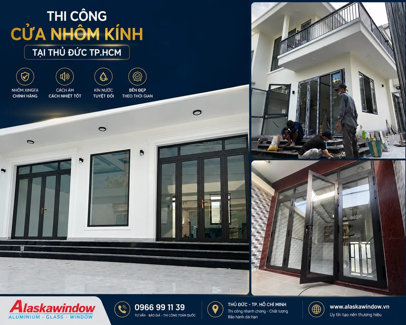 Thi công cửa nhôm kính Xingfa tại Thủ Đức TP.HCM cho nhà phố hiện đại