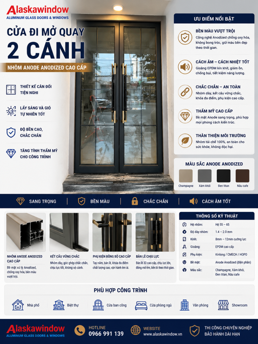 Cửa đi mở quay nhôm Anode