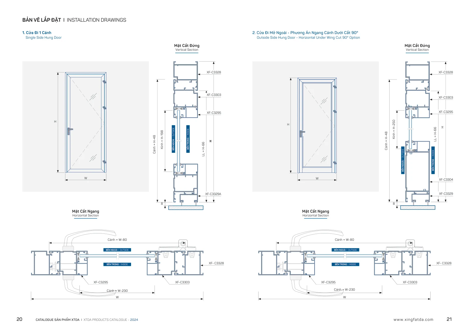 Bản vẽ lắp đặt cửa đi XTDA 55 – trang PDF 11, trang in 20–21