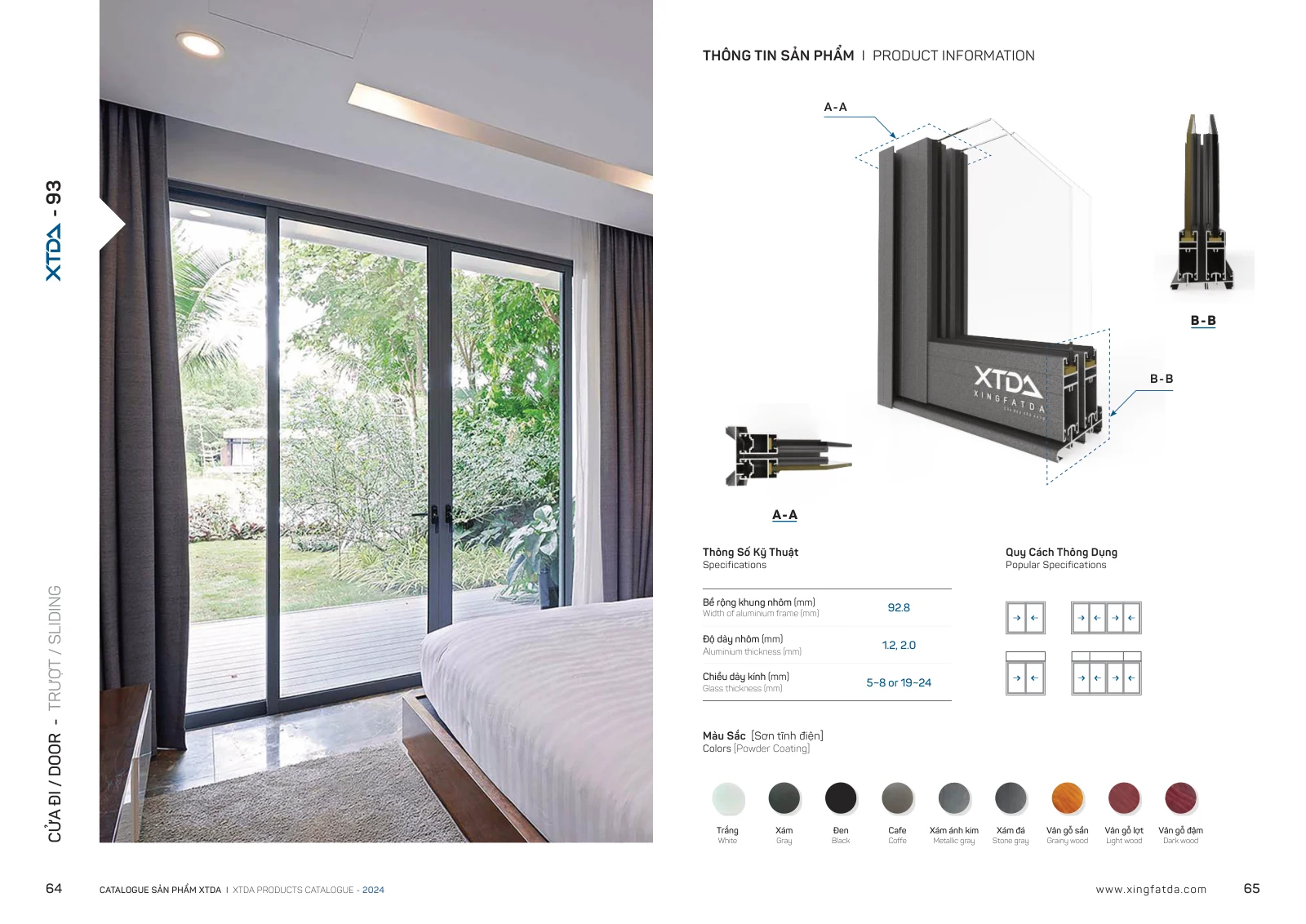 Thông số cửa đi trượt XTDA 93 – trang PDF 33, trang in 64–65