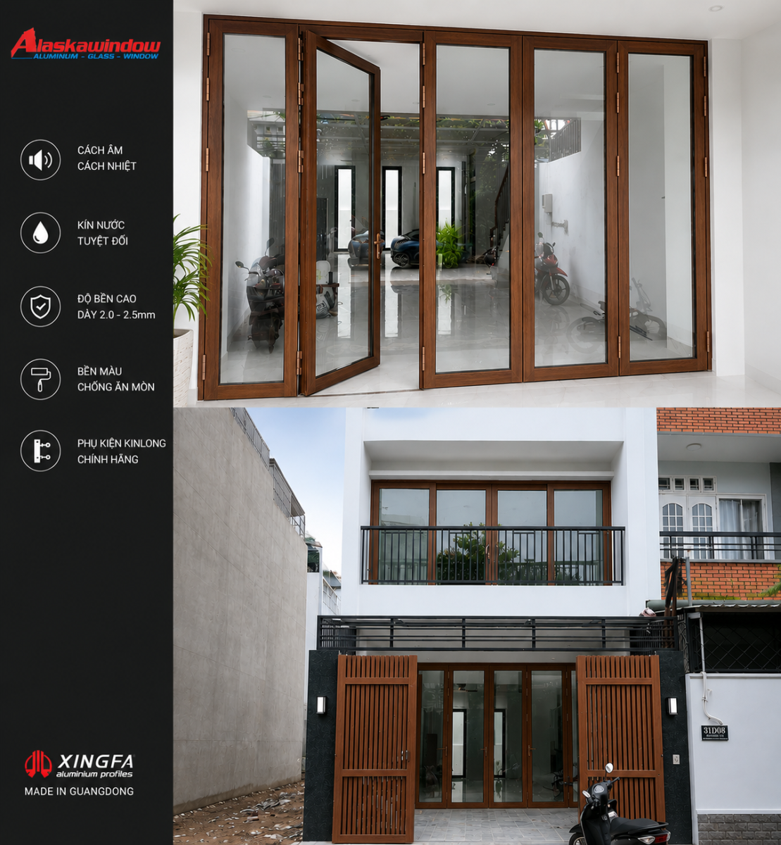 Công trình nhôm vân gỗ xingfa