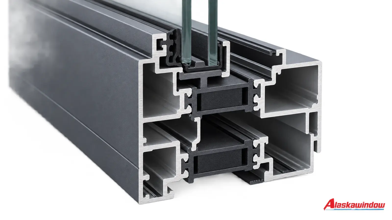 Cấu tạo nhôm cầu cách nhiệt với hai vỏ nhôm và dải polyamide PA66 GF25