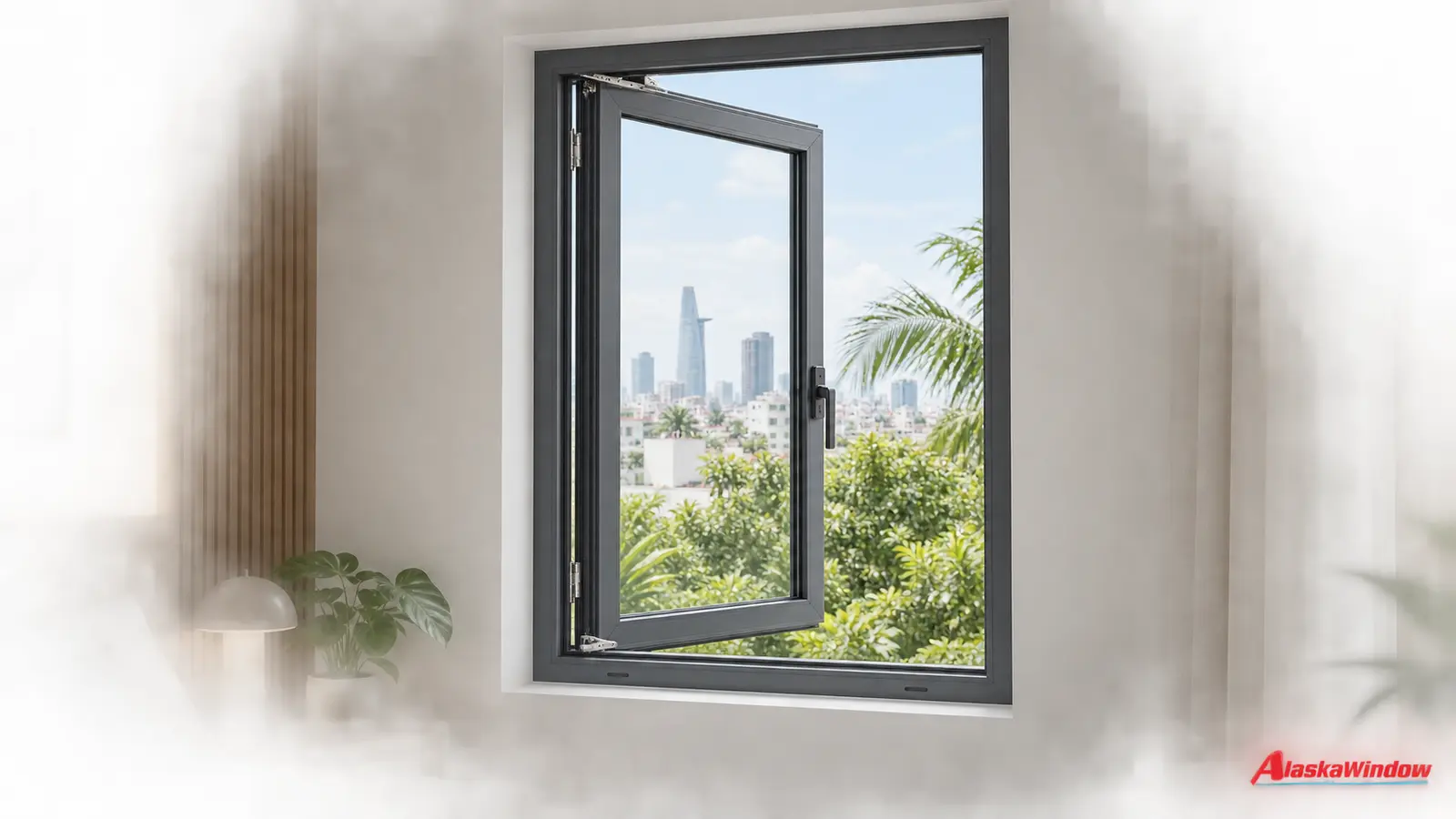 Cửa sổ mở quay một cánh nhôm cầu cách nhiệt kính hộp
