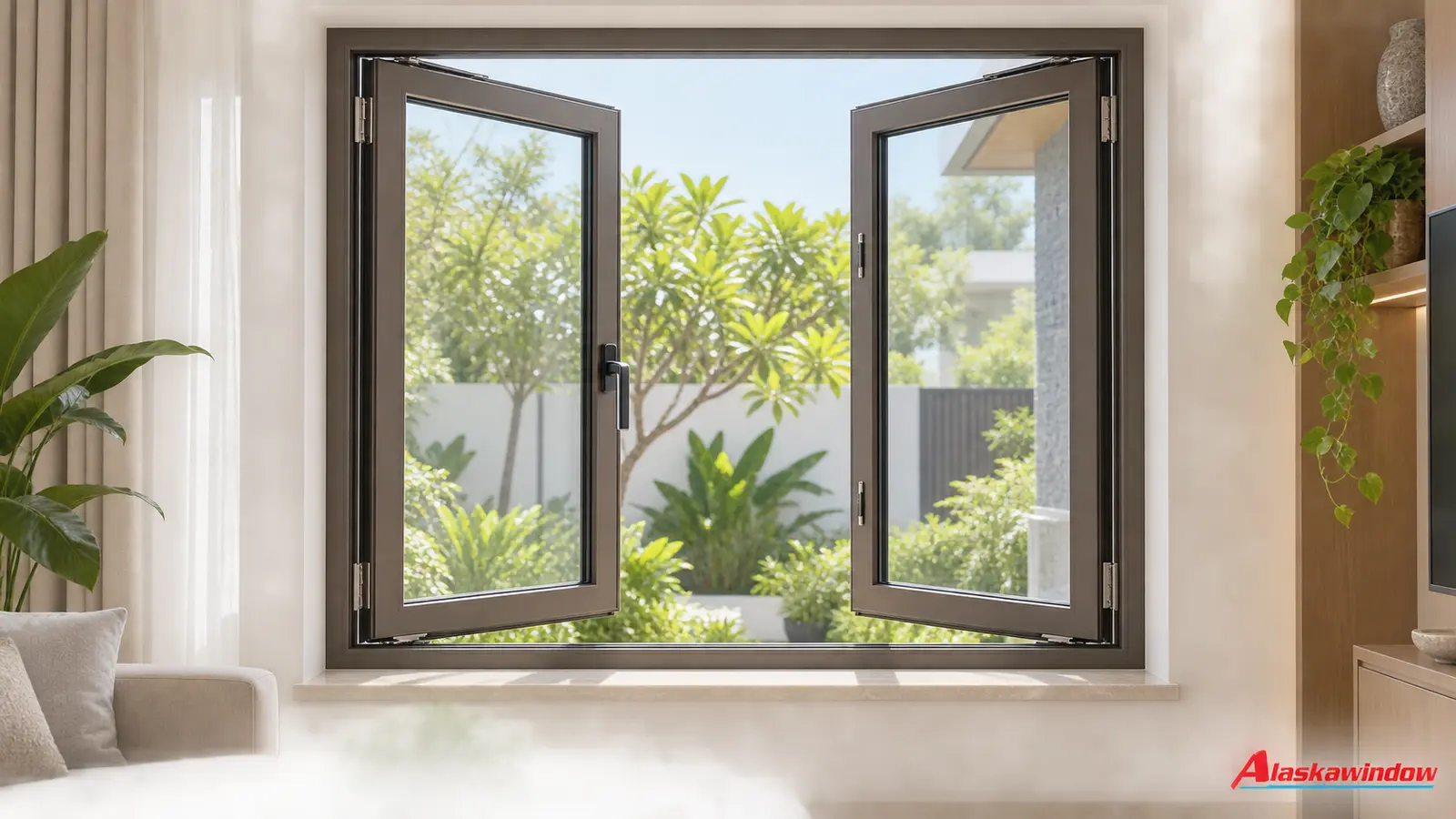 Cửa sổ mở quay hai cánh nhôm cầu cách nhiệt