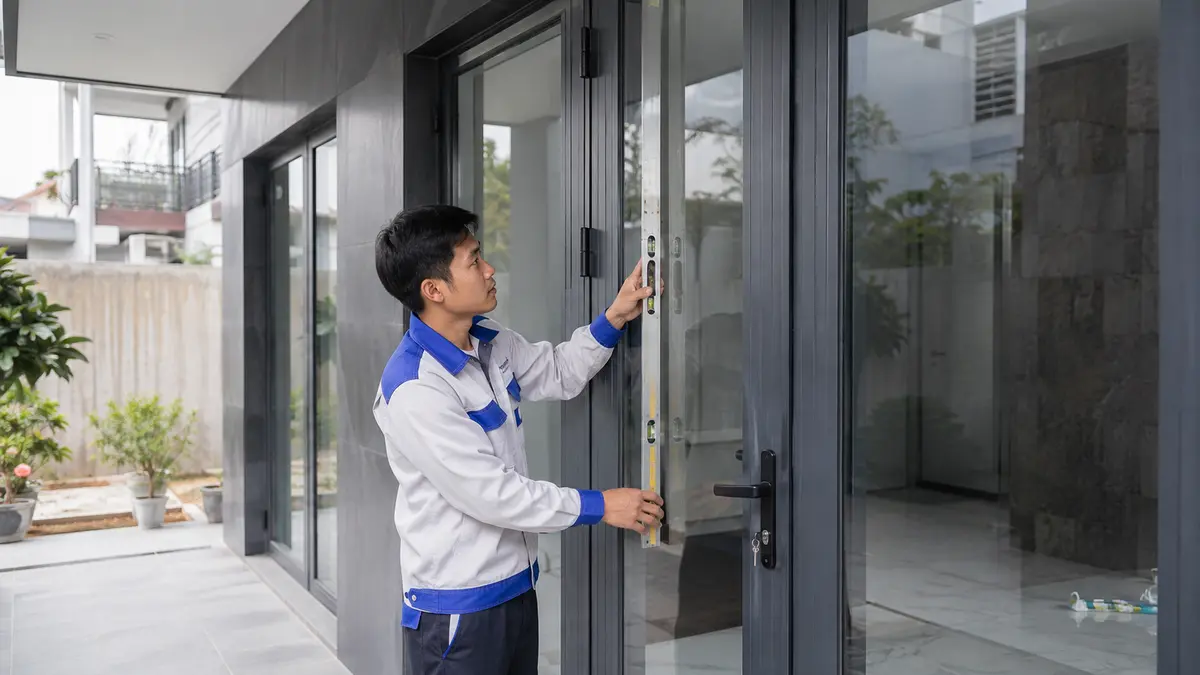 Kỹ thuật viên AlaskaWindow nghiệm thu cửa nhôm kính