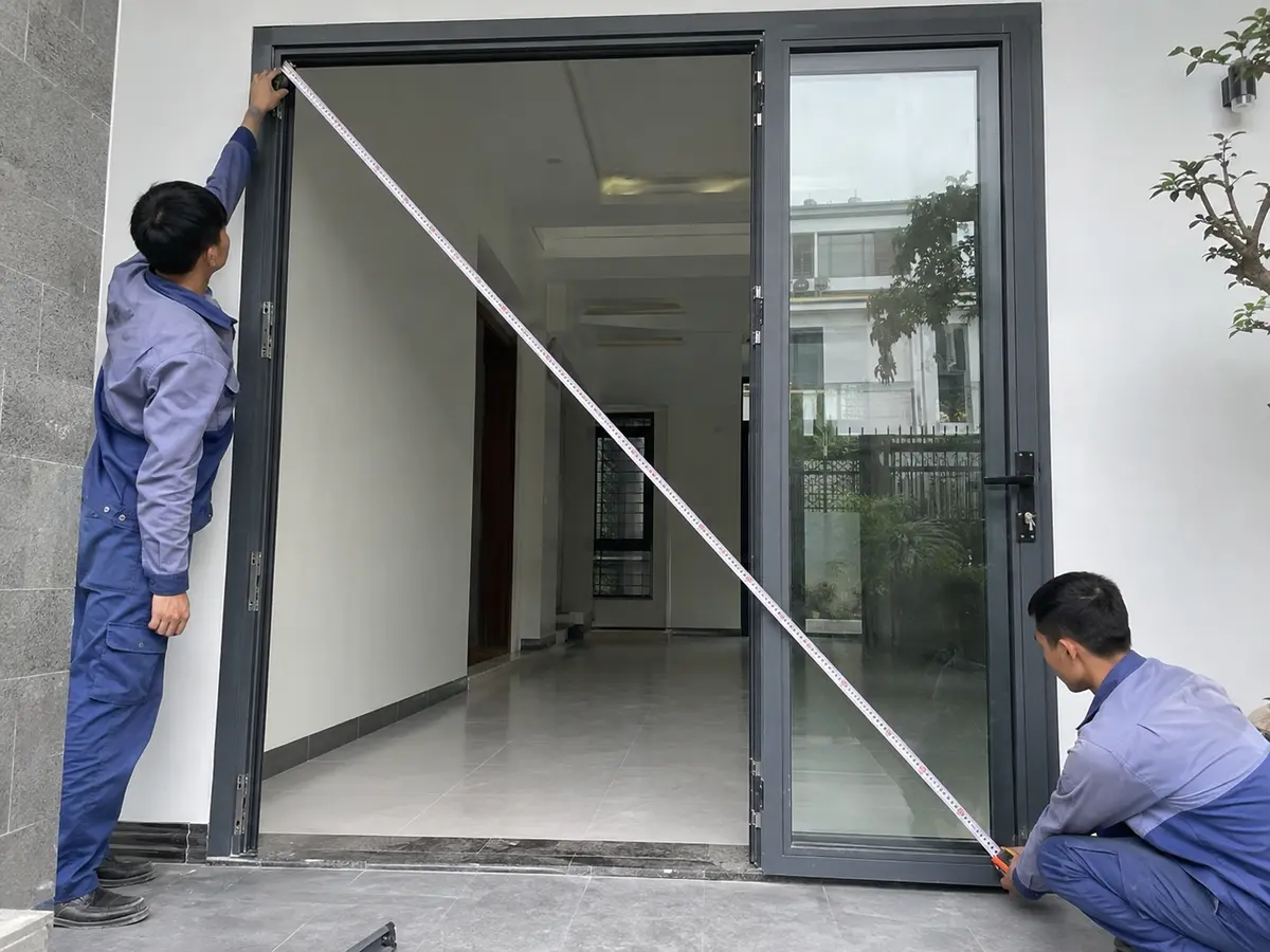 Đo đường chéo khung khi nghiệm thu cửa nhôm kính