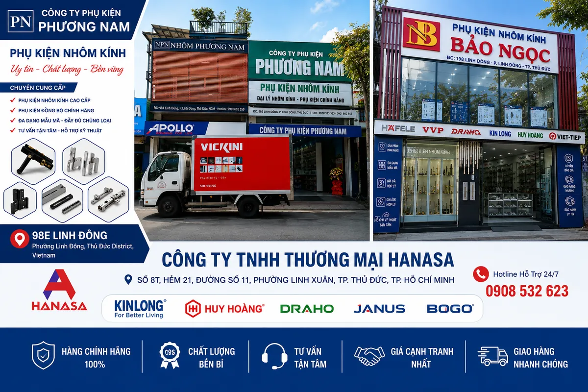 3 đơn vị cung cấp phụ kiện cửa nhôm kính uy tín tại Thủ Đức