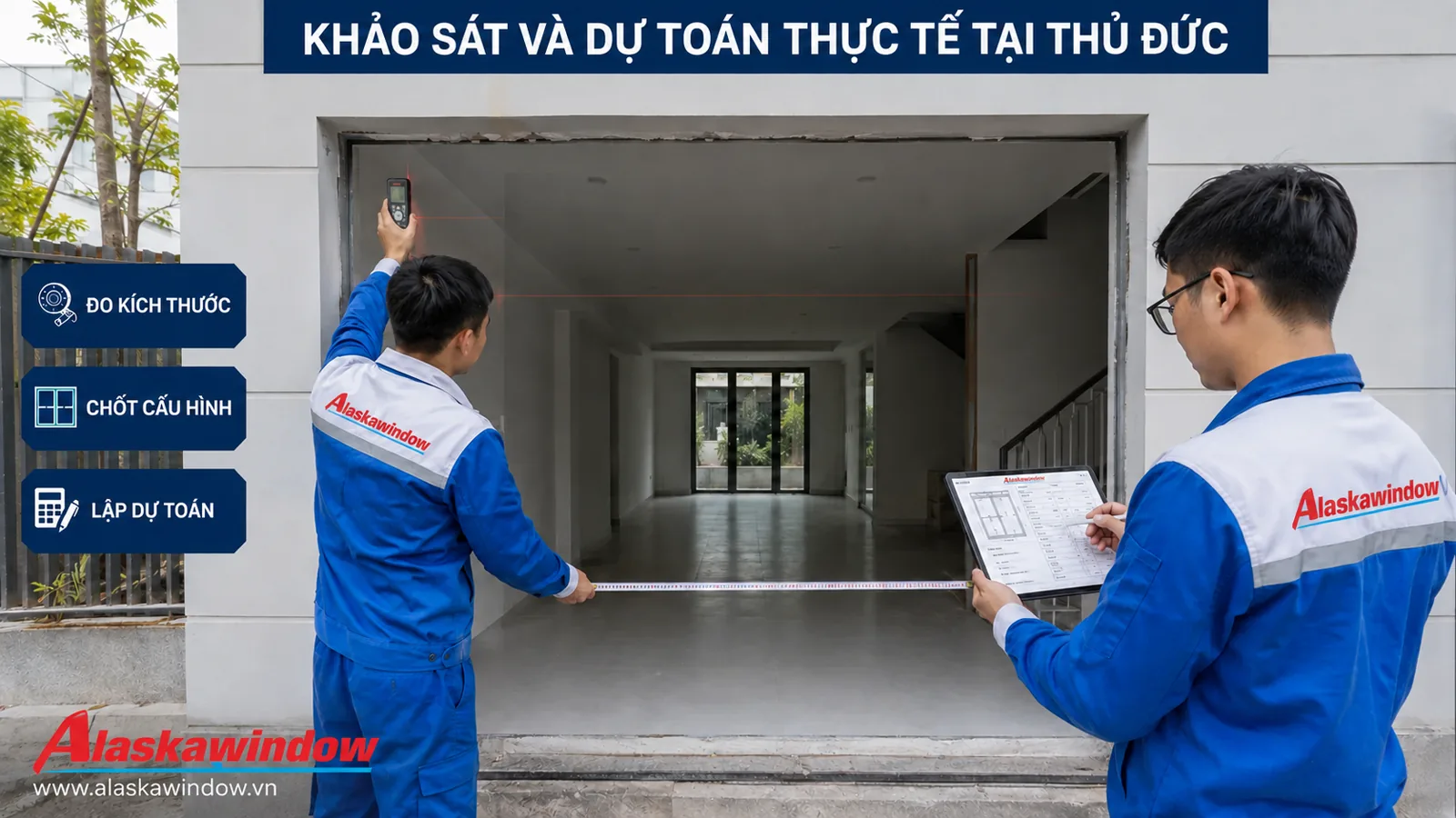 Kỹ thuật viên AlaskaWindow khảo sát dự toán cửa nhôm Xingfa Thủ Đức