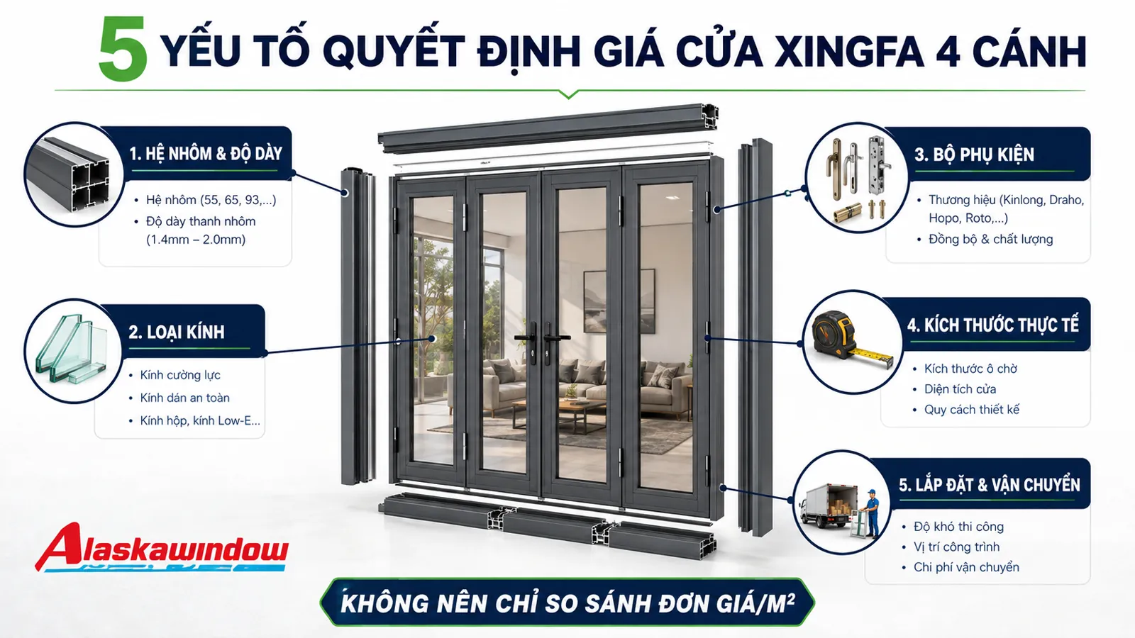 Các yếu tố quyết định giá cửa nhôm Xingfa 4 cánh