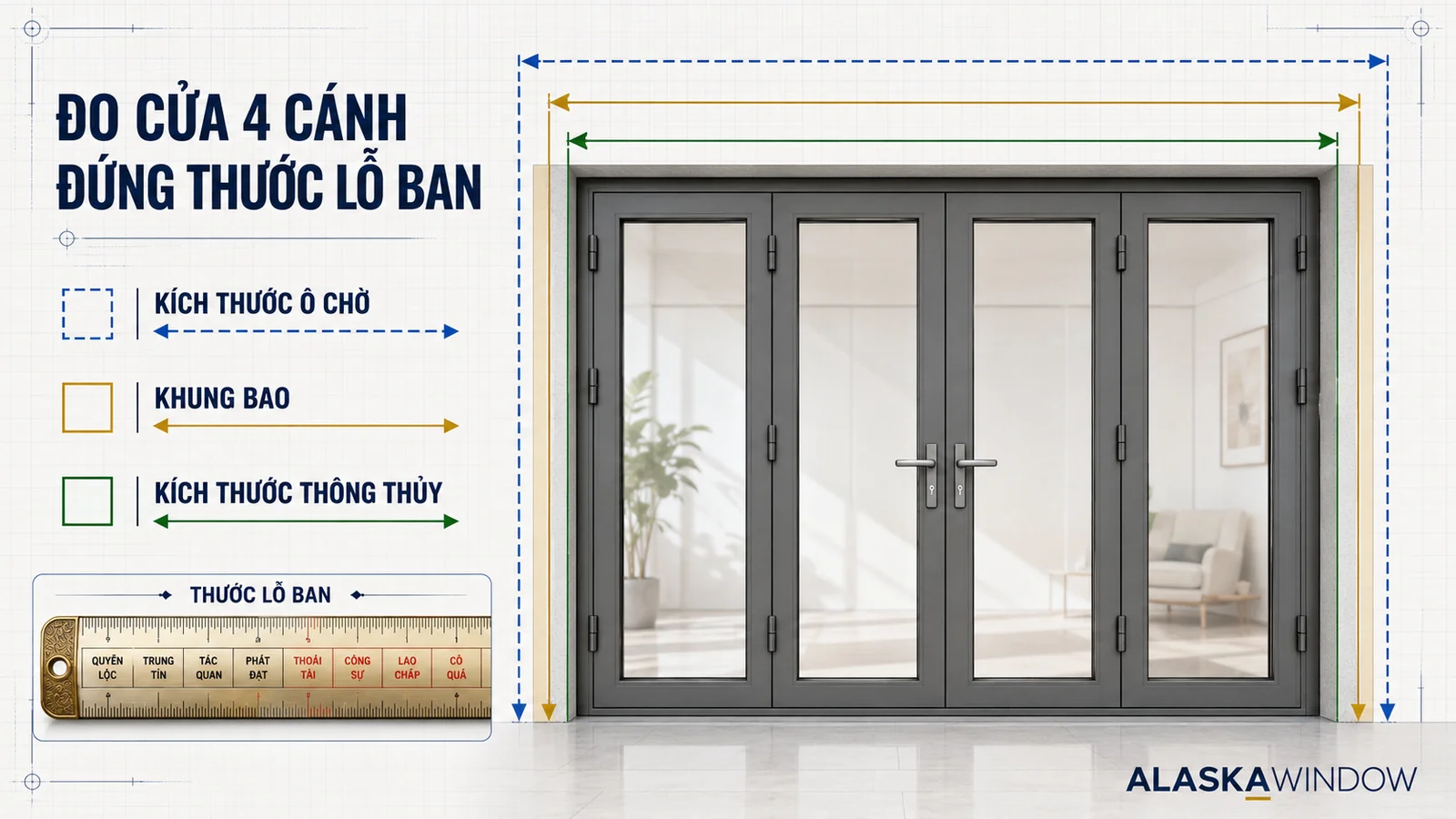 Bảng kích thước cửa nhôm Xingfa 4 cánh
