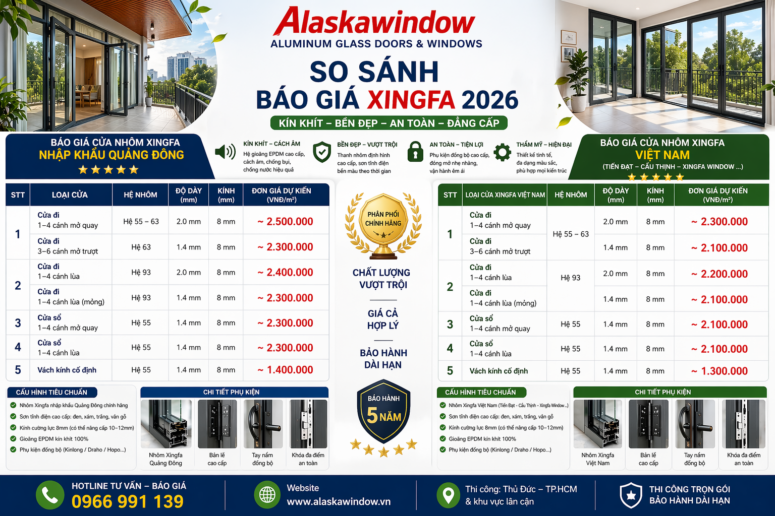 Bảng giá tham khảo cửa nhôm Xingfa tháng 5/2026