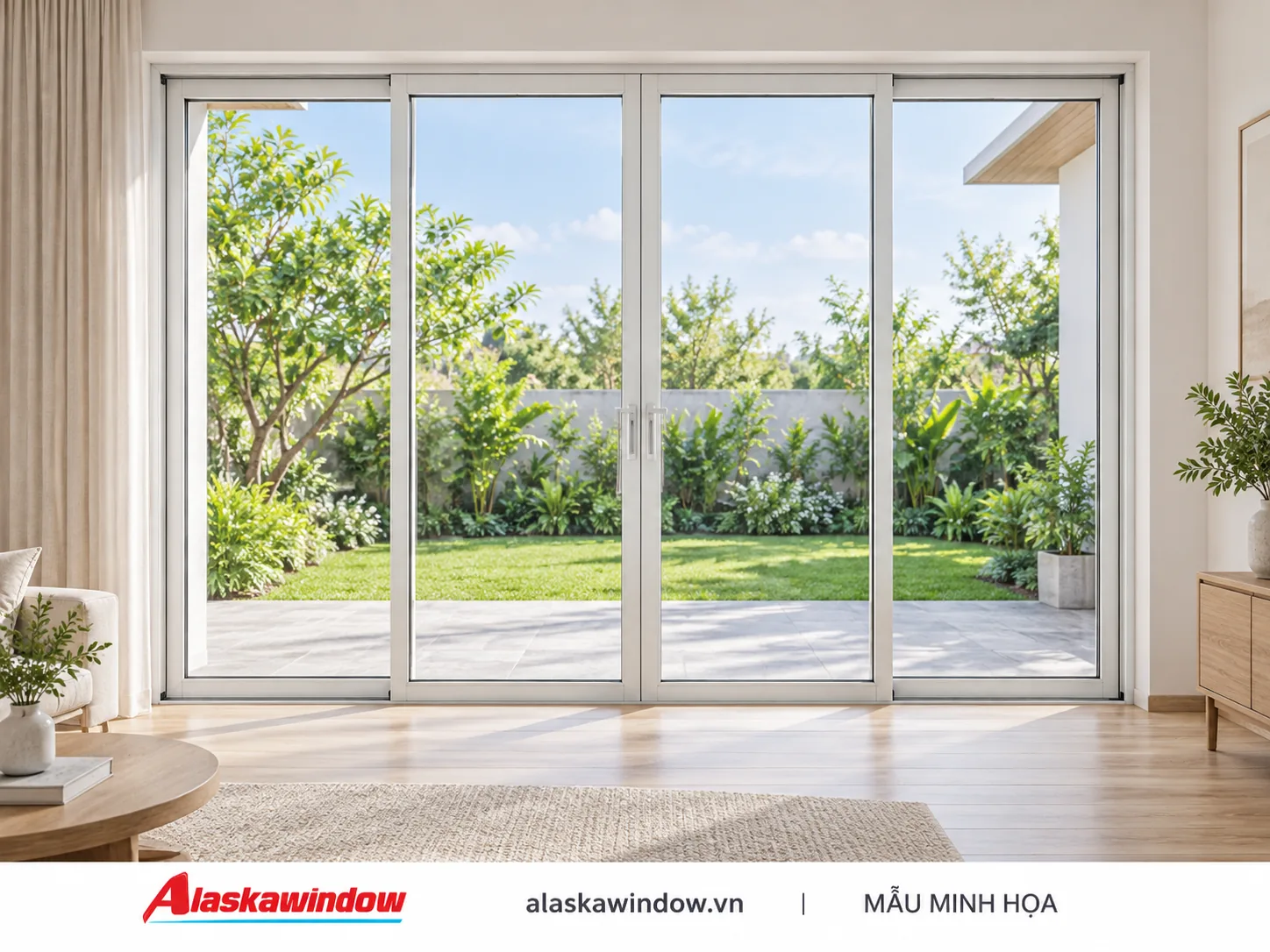 Mẫu cửa đi lùa 4 cánh trắng sứ · nội thất sáng — AlaskaWindow DL4-02