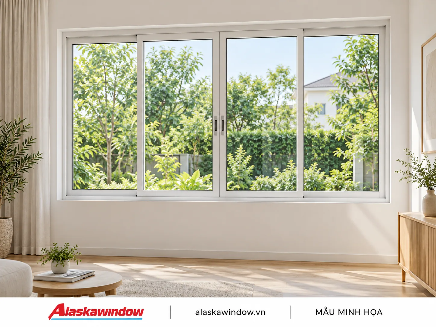 Mẫu cửa sổ lùa 4 cánh trắng sứ · nội thất sáng — AlaskaWindow SL4-02