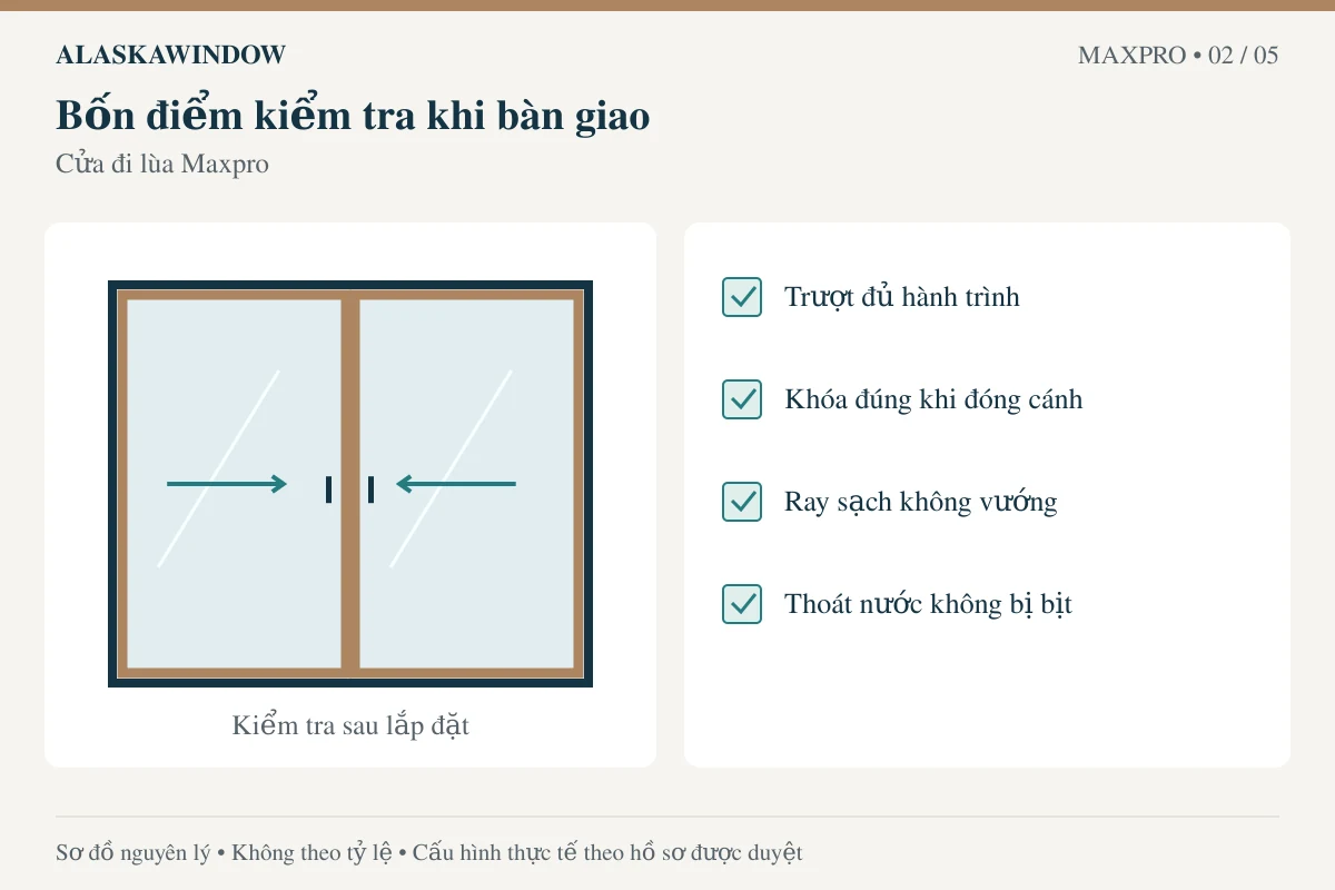 Cửa đi lùa Maxpro – kiểm tra lắp đặt