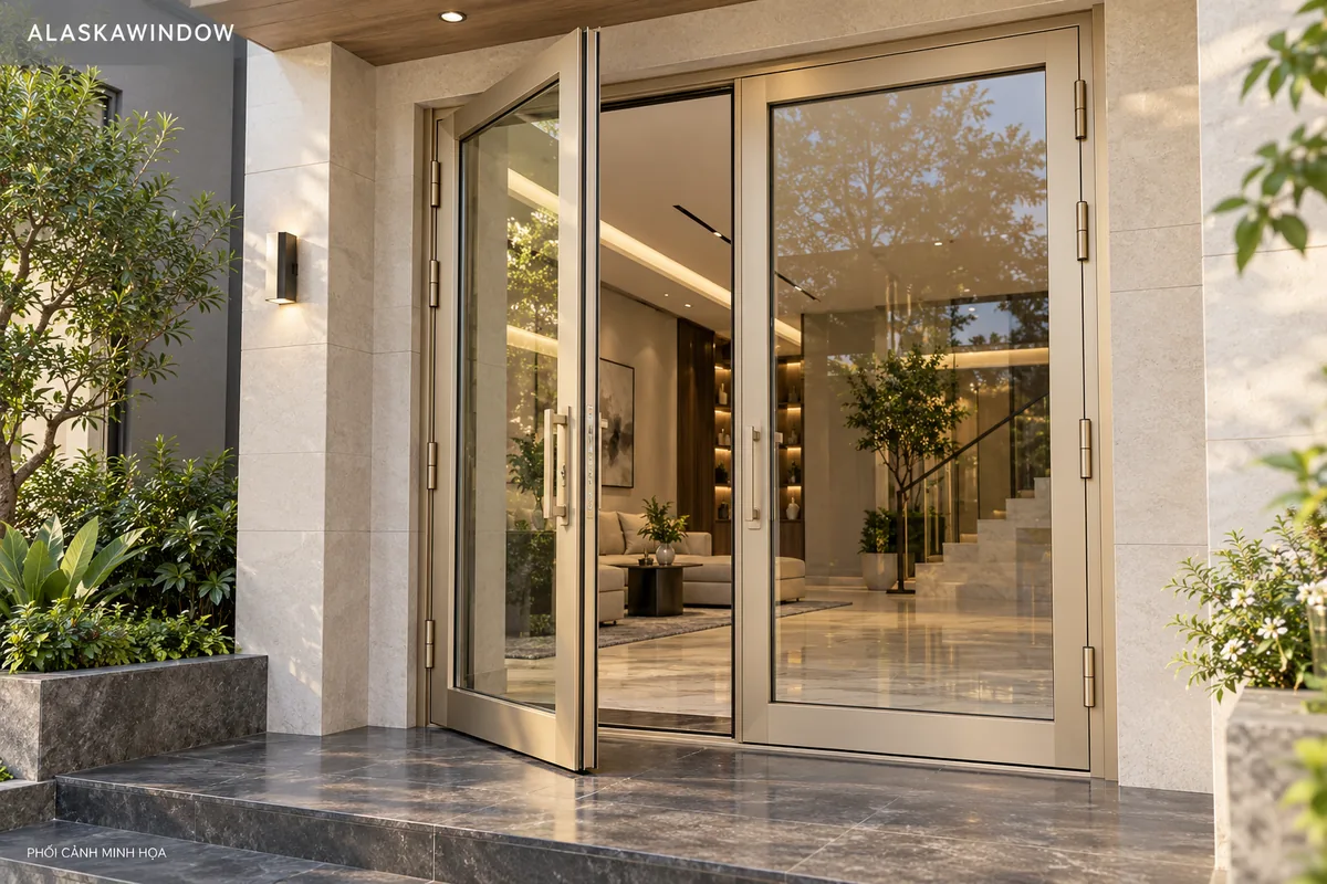 Cửa đi mở quay Maxpro – phối cảnh minh họa