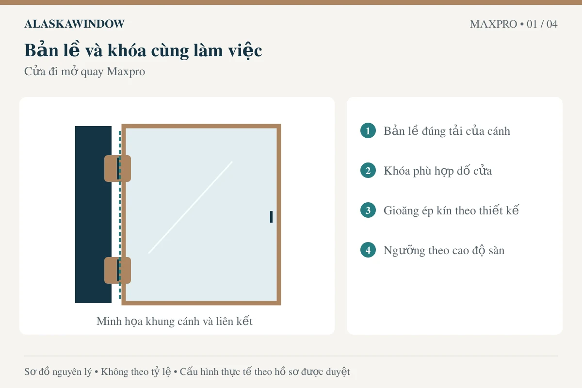 Cửa đi mở quay Maxpro – sơ đồ phụ kiện