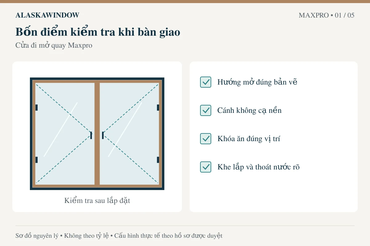 Cửa đi mở quay Maxpro – kiểm tra lắp đặt