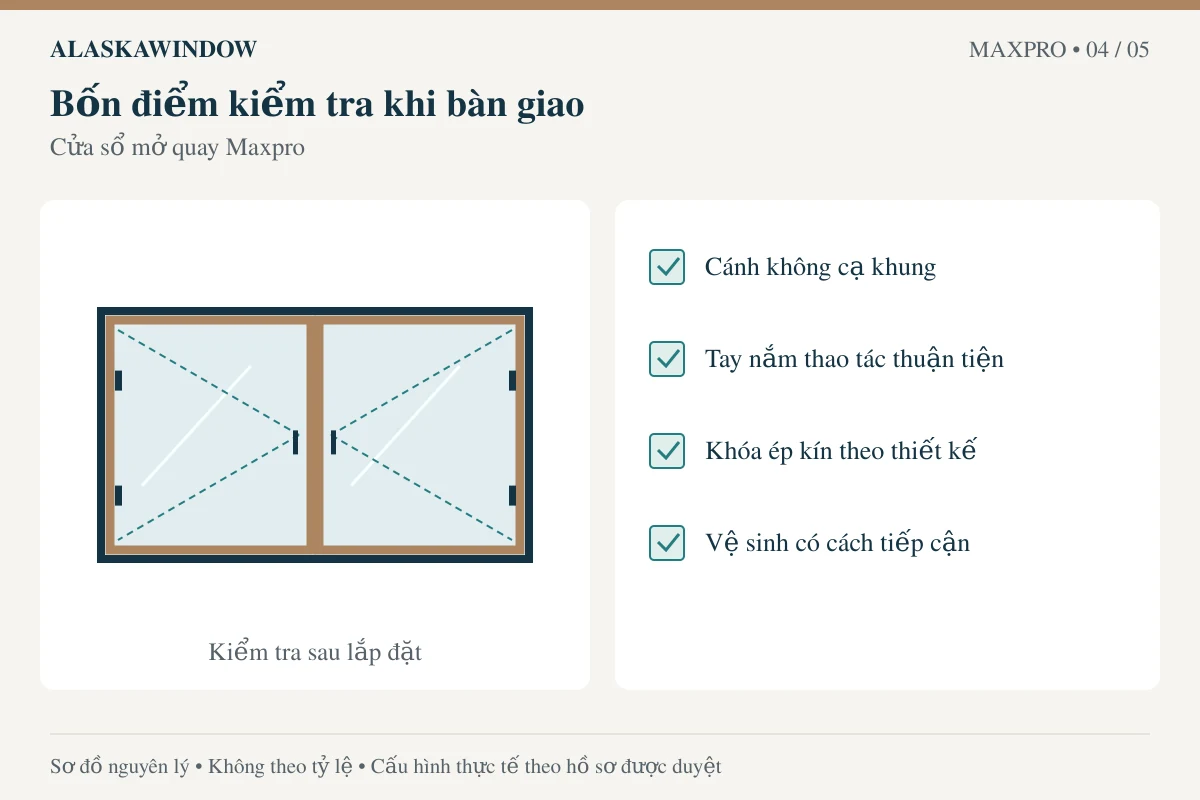 Cửa sổ mở quay Maxpro – kiểm tra lắp đặt