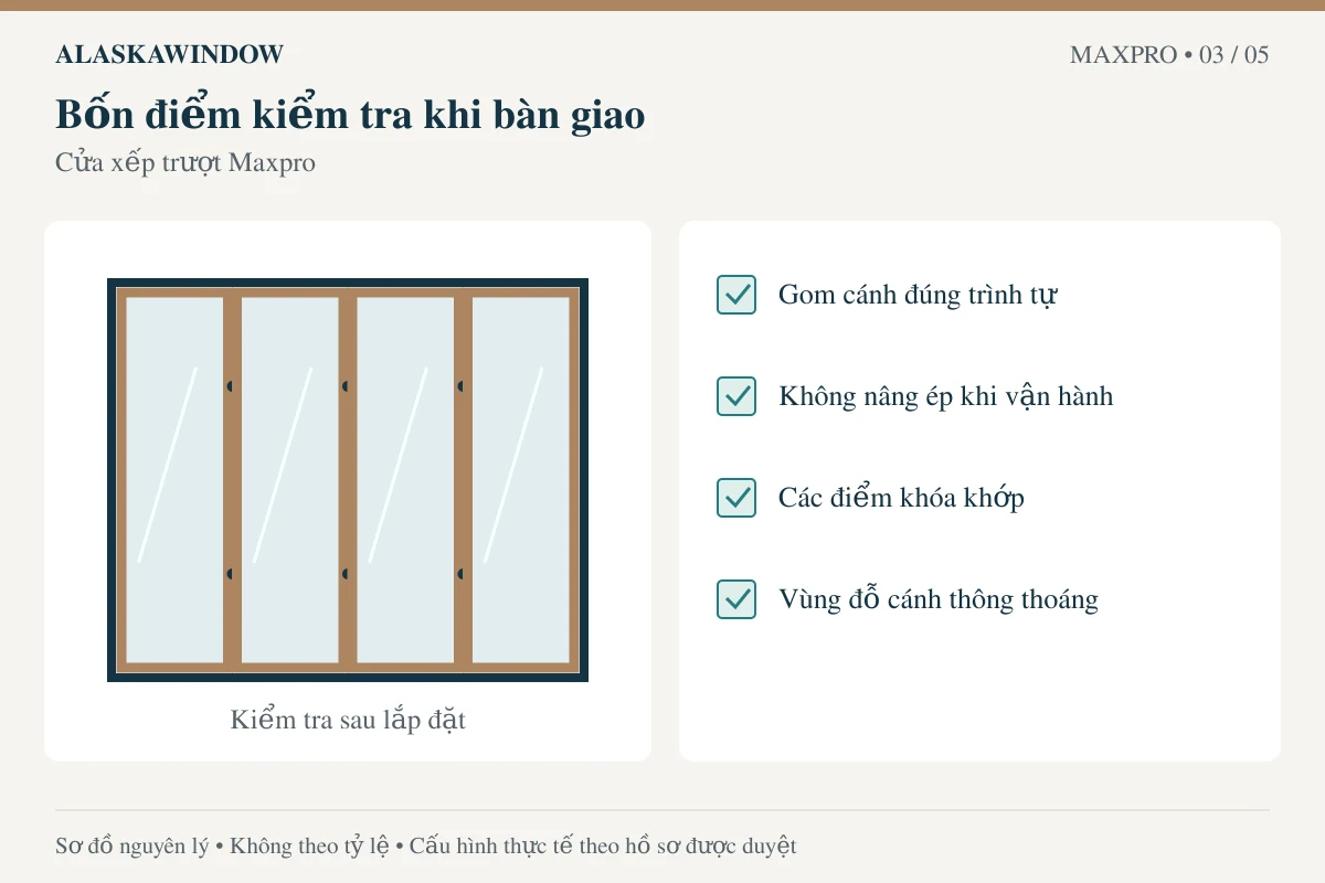 Cửa xếp trượt Maxpro | Nghiệm thu Cửa xếp trượt Maxpro – kiểm tra lắp đặt