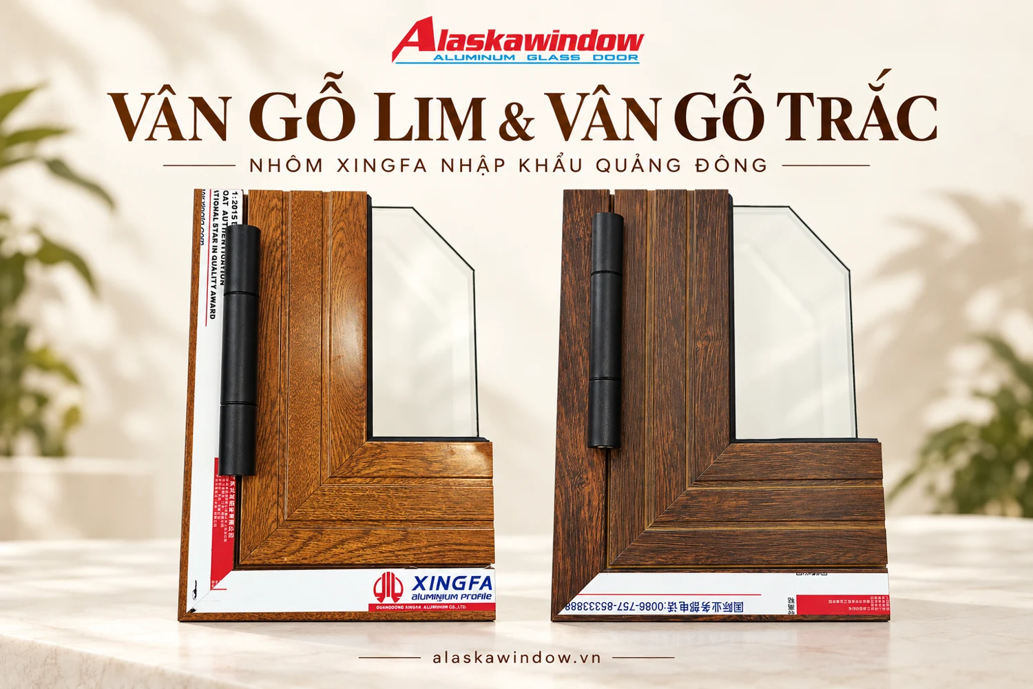 Hai mẫu màu vân gỗ lim và vân gỗ trắc nhôm Xingfa Quảng Đông trong cùng khung ảnh Hai mẫu màu vân gỗ lim và vân gỗ trắc nhôm Xingfa Quảng Đông trong cùng khung ảnh